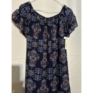 NWT Navy Floral Lined Flutter Sleeve Top Size XS